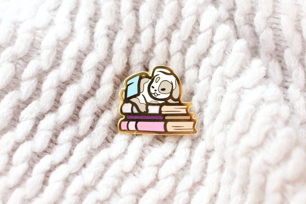 Cute White Rabbit | Bunny Collectors Hard Enamel Pin Badge | Library | Books | Kawaii Aesthetic Birthday Gift for Her | Christmas Present