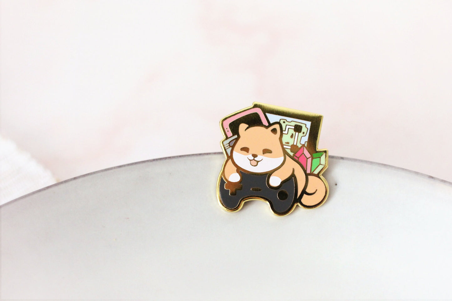 Gaming Shiba Inu | Dog Video Game Controller Hard Enamel Pin | Kawaii Aesthetic Birthday Gift for Her | Christmas Present for Him | Art by Miamouz
