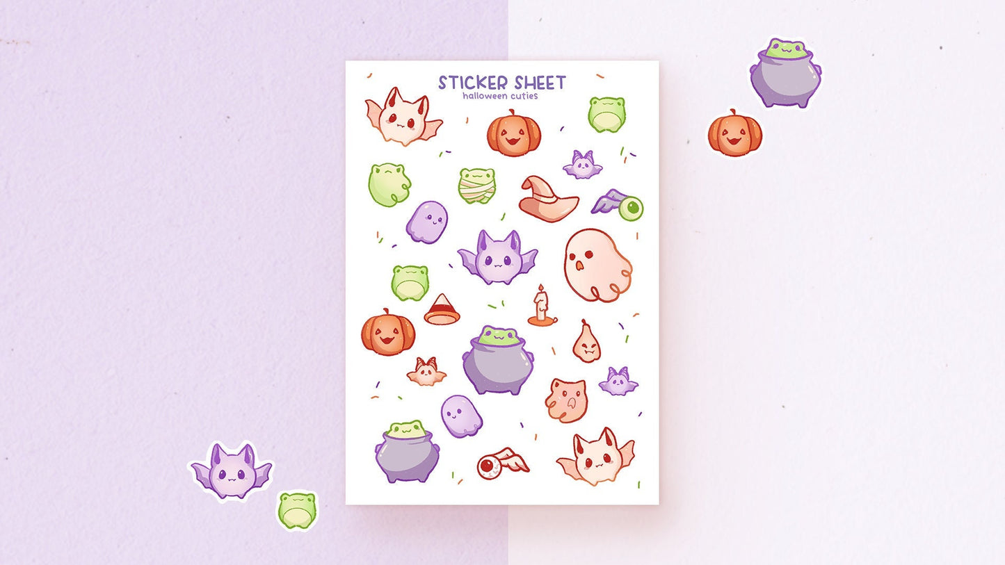 Halloween Cuties Stickers | A6 Matte Sticker Sheet | Pumpkin Ghost Vinyl Sticker Sheet | Journaling | Children Illustration | Miamouz