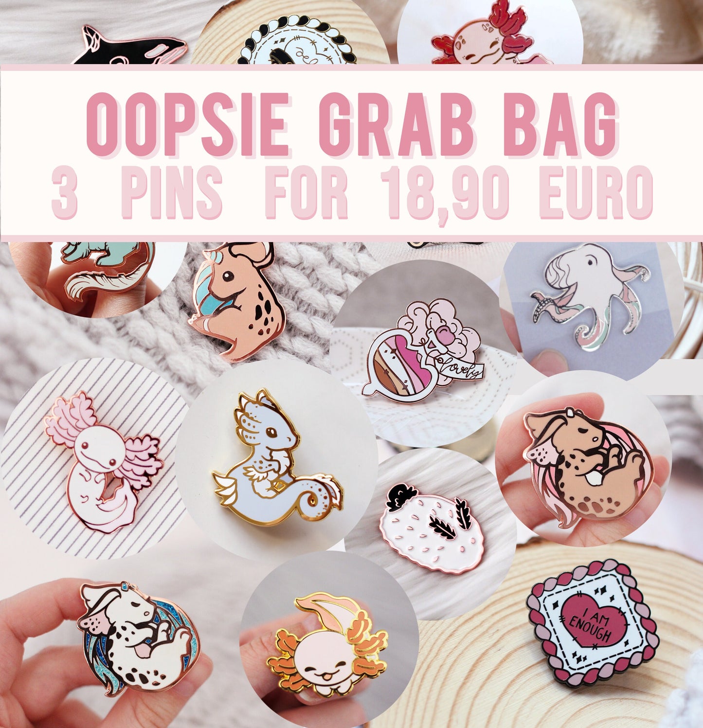 3 Enamel Pins Oopsie Bag | Mystery Grab Bag | Lucky Bag | B-Grade Pins | Surprise Gift | Miamouz Soft Hard Enamel Pins