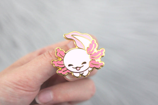 Gold and Pink Axolotl Pin | Rose Hard Enamel Pin | Kawaii Pin Badge | Aesthetic Birthday Gift for Her | Christmas Present for Him | Miamouz