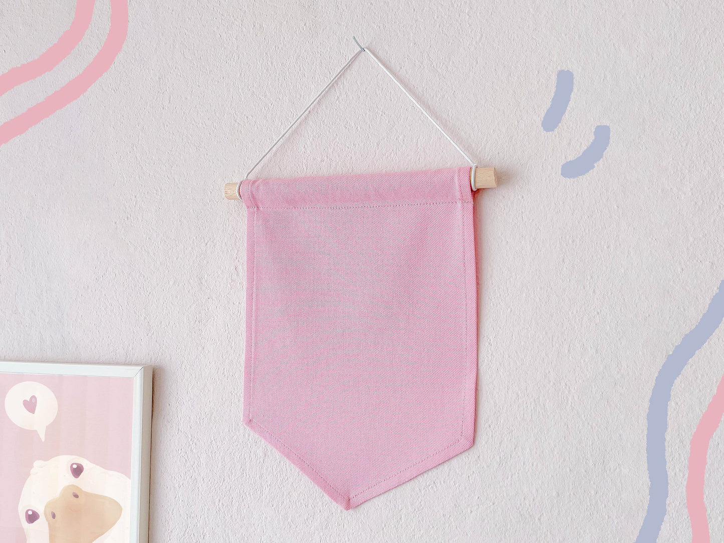 Cute Cotton Pin Banner | L 21cm x 30cm | Handmade in Germany | Light Pink Canvas Fabric | Classic Pin Display