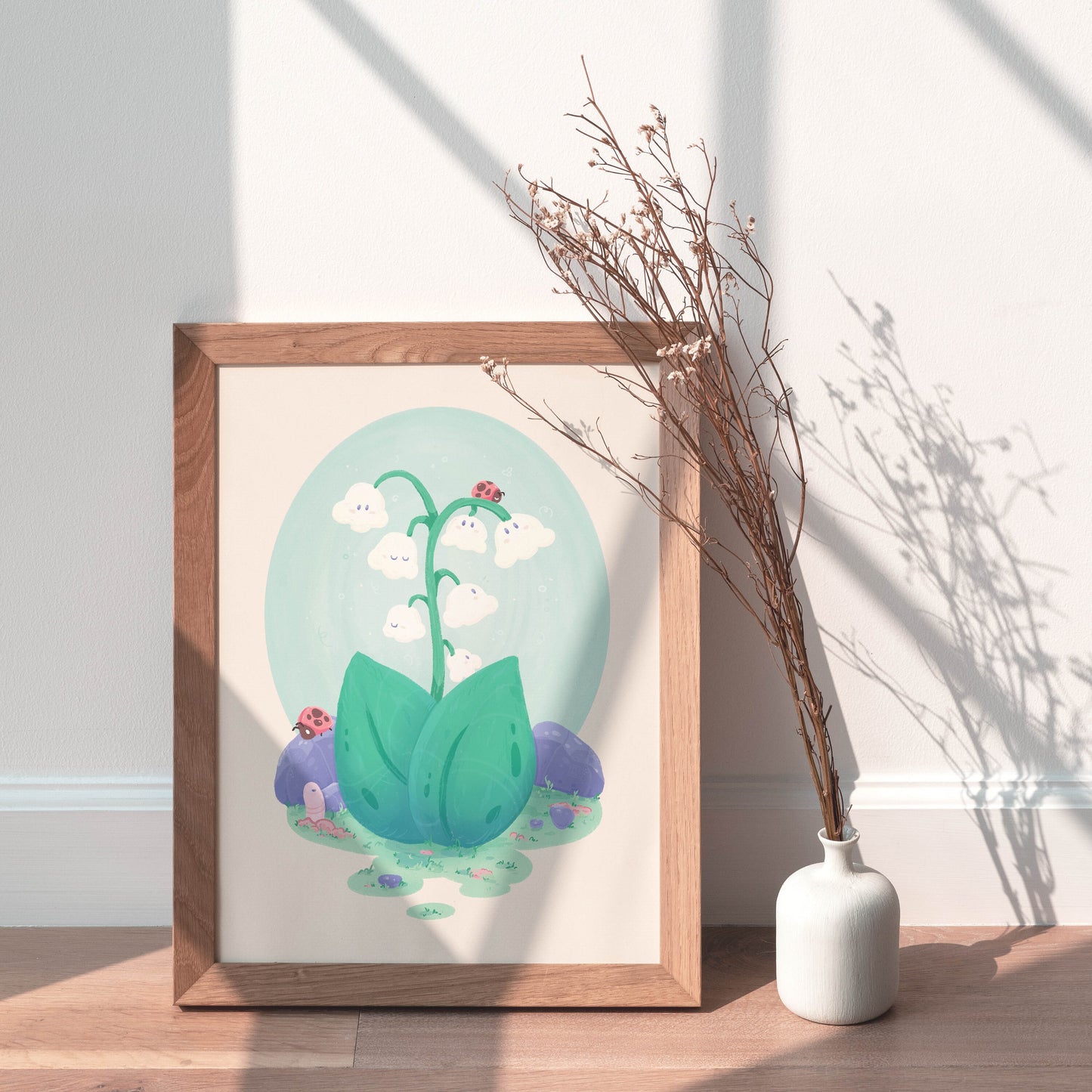 Lilies of the Valley & Friends A4 Print | Cozy Earthy Nature Art Print | Premium Linen Cardboard | Home Decor | Wall Art | Art by Miamouz