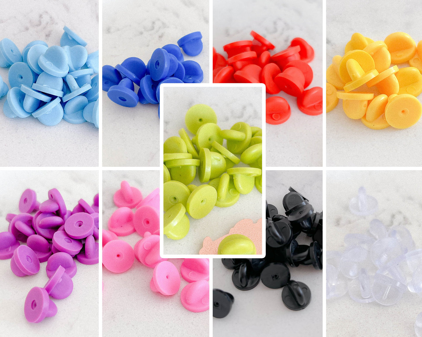 10 Rubber Pin Backs Clutches, Different Colors
