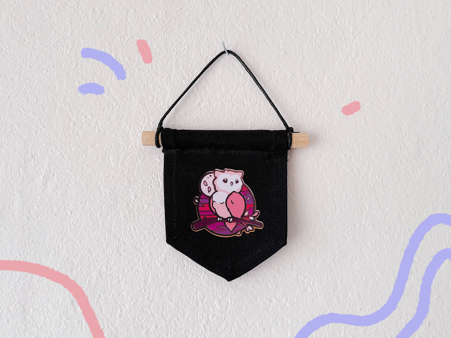 Cute Cotton Pin Banner | S 12cm x 10cm | Handmade in Germany | Black Canvas Fabric | Classic Pin Display