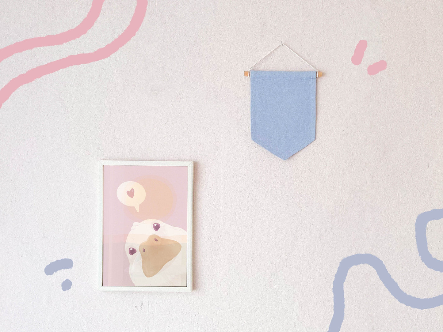 Cute Cotton Pin Banner | M 16cm x 22cm | Handmade in Germany | Baby Blue Canvas Fabric | Classic Pin Display