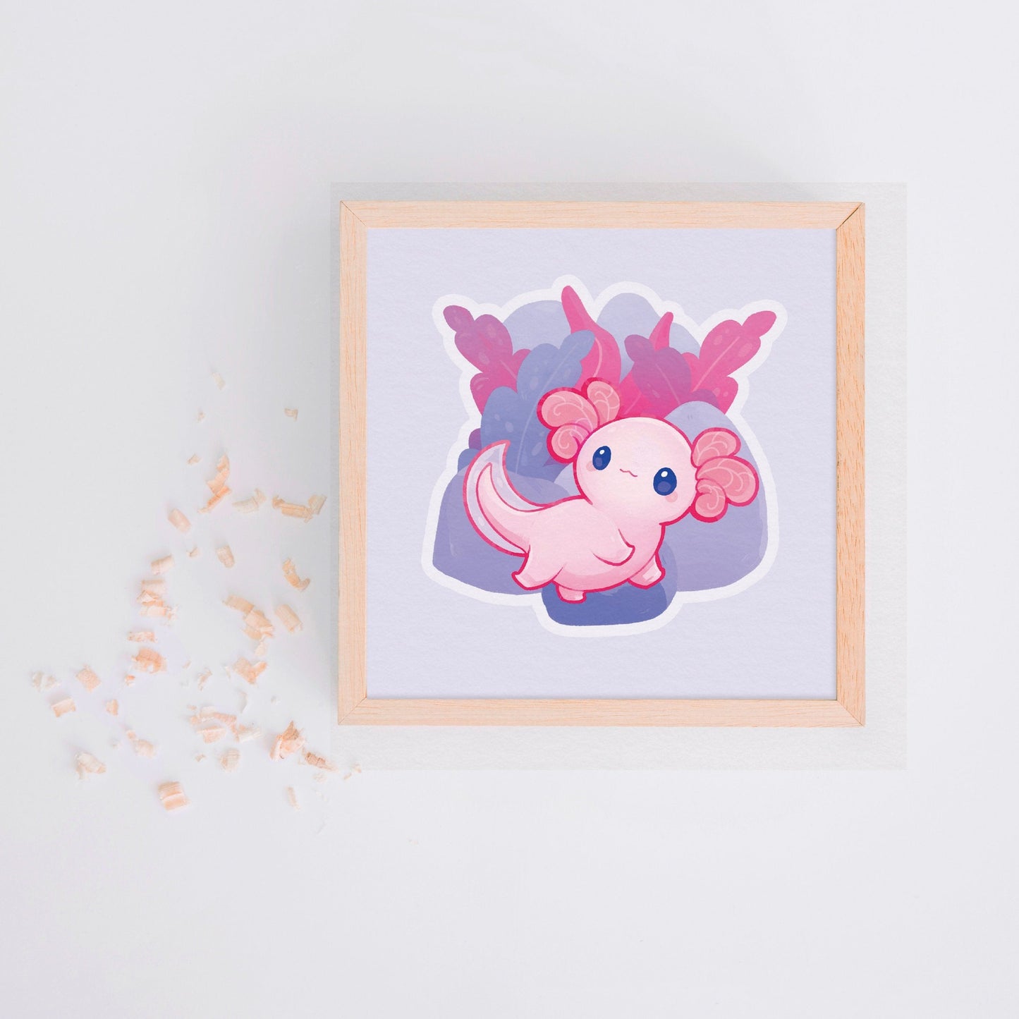 Axolotl 15x15 Art Print | Pastel Square Art Print | Children Room Art | Premium Linen Cardboard | Home Decor | Wall Art | Art by Miamouz
